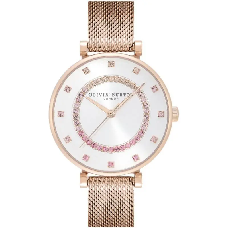 Olivia Burton Belgrave White And Carnation Gold Mesh Women Watch 24000006 1