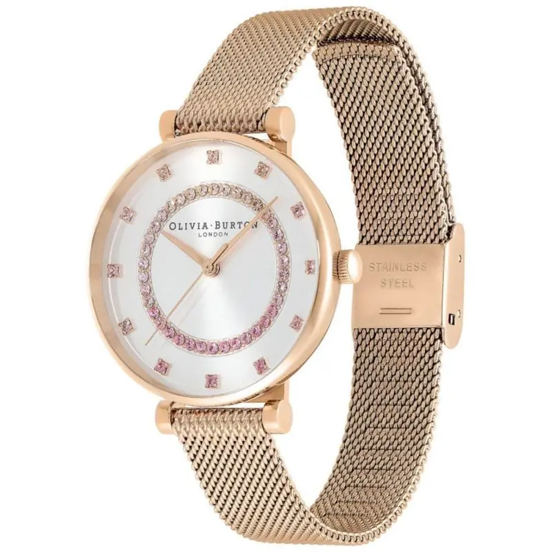 Olivia Burton Belgrave White And Carnation Gold Mesh Women Watch 24000006 2
