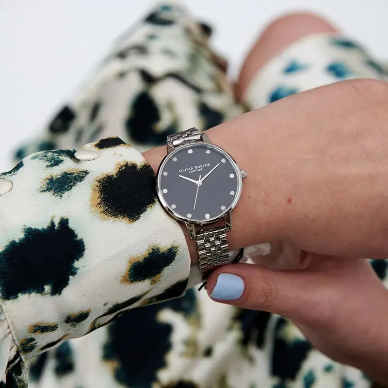 Olivia Burton Black Dial Silver Stainless Steel Strap Women Watch Ob16se20 2