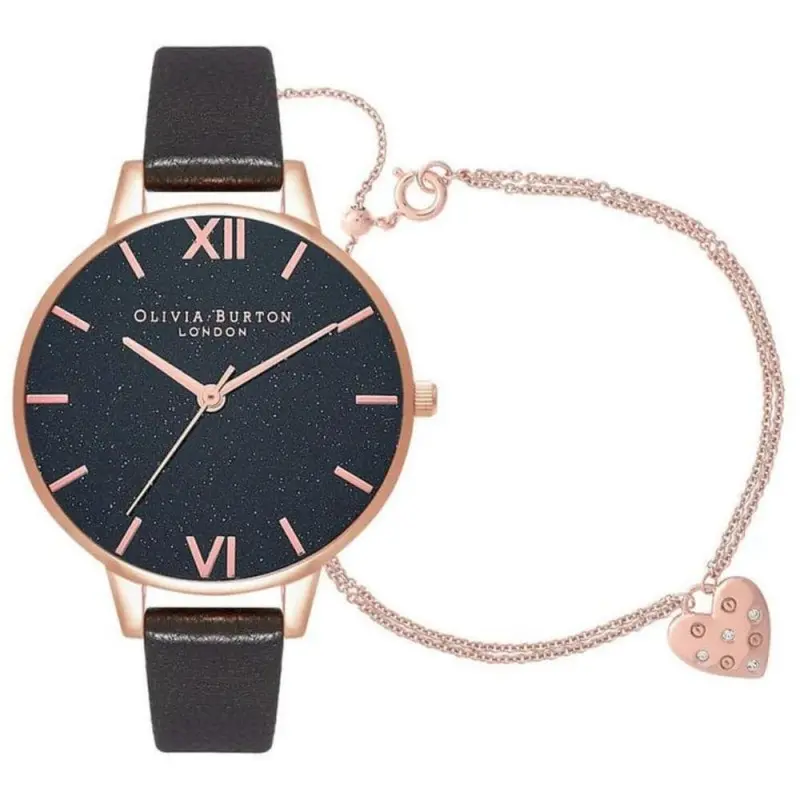 Olivia Burton Blue Dial Glitter Brown Leather Strap Women Watch Obgset158 1