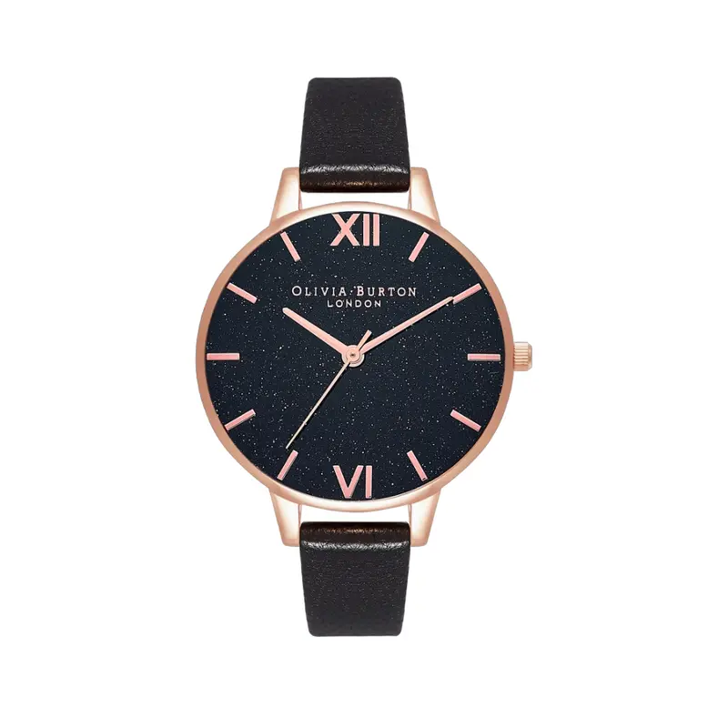 Olivia Burton Blue Dial Glitter Brown Leather Strap Women Watch Obgset158 2