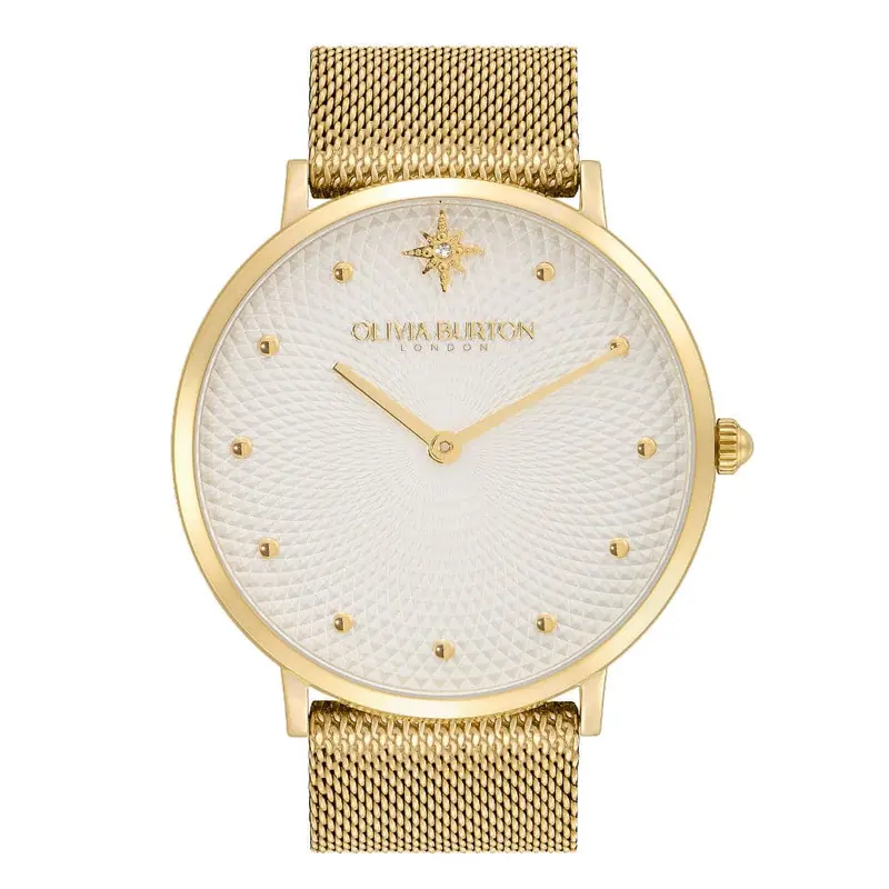 Olivia Burton Celestial Ultra Slim Metallic White & Gold Mesh Women Watch 24000024 1