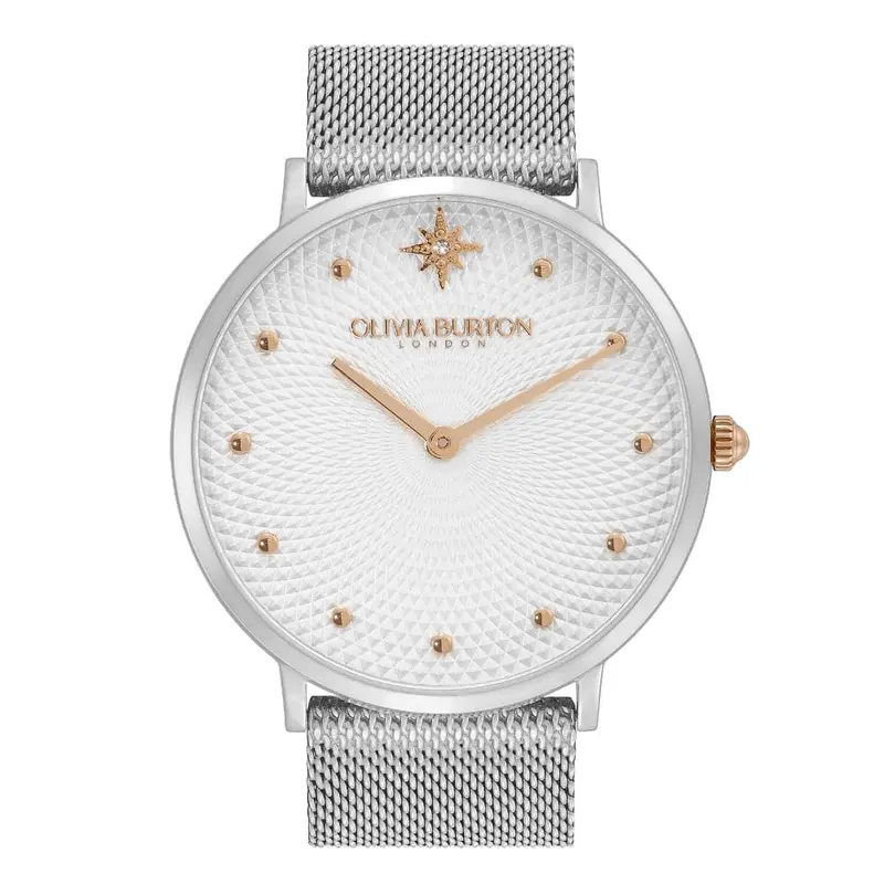 Olivia Burton Celestial Ultra Slim Metallic White & Silver Mesh Women Watch 24000023 1