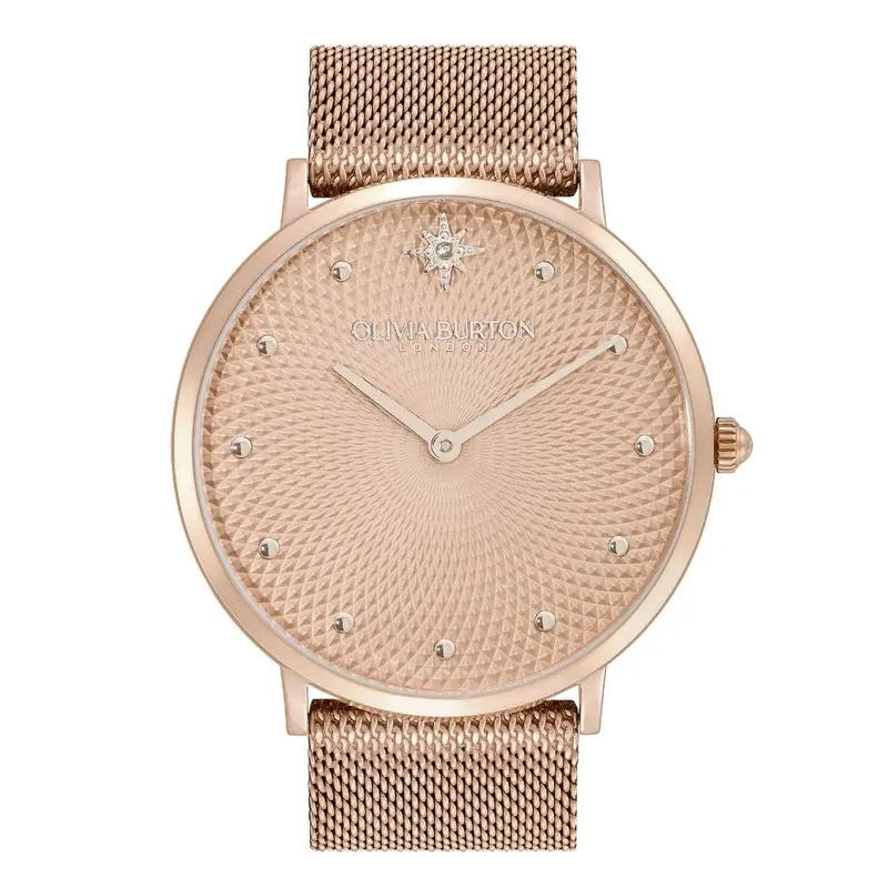 Olivia Burton Celestial Ultra Slim Silver & Carnation Gold Mesh Women Watch 24000025 1