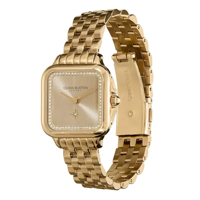 Olivia Burton Classic Grosvenor Gold Dial Stainless Steel Strap Women Watch 24000084 2