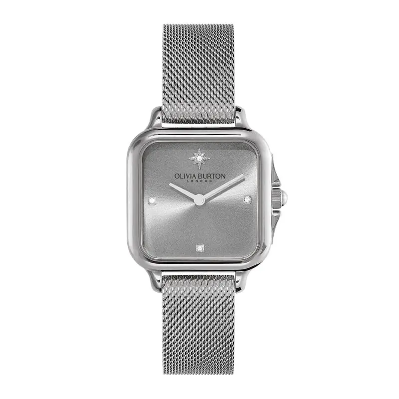 Olivia Burton Classic Grosvenor Light Grey Silver Milanese Strap Women Watch 24000086 1
