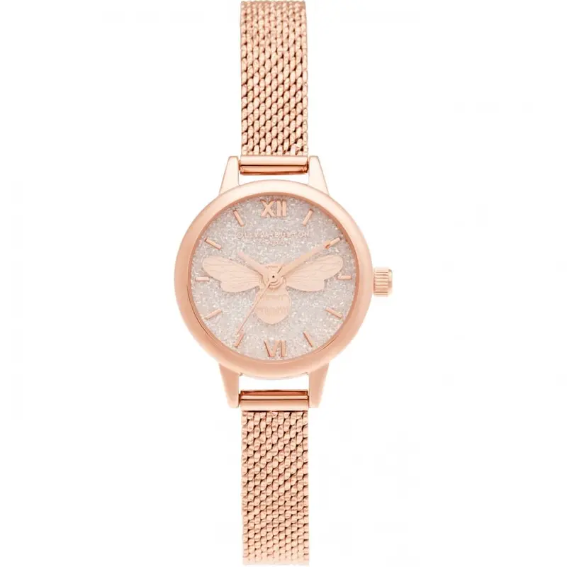 Olivia Burton Lucky Bee Mini Dial Rose Gold Boucle Mesh Watch Ob16fb15 1