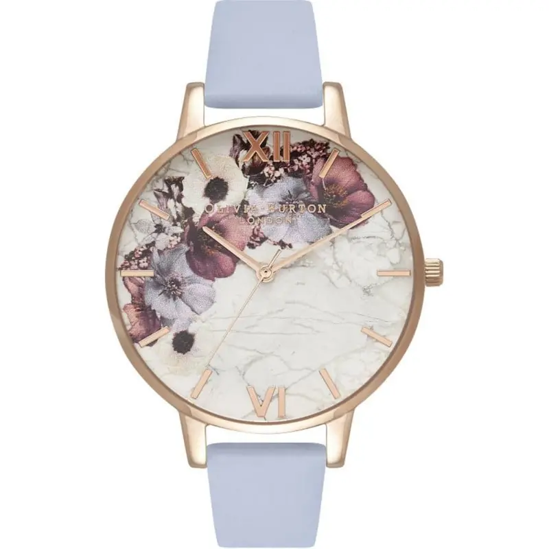 Olivia Burton Marble Florals Blue Leather Strap Women Watch Ob16mf10 1