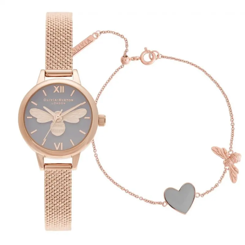 Olivia Burton Mini Dial Grey & Bee Women's Watch Obgset148 1