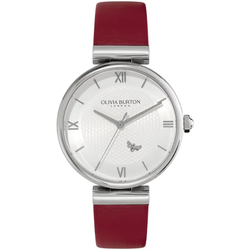 Olivia Burton Minima Bee Burgundy Leather Strap Women Watch 24000098 1