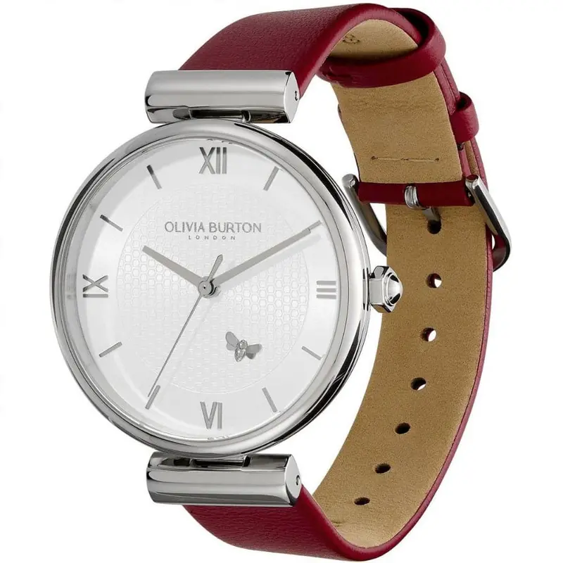 Olivia Burton Minima Bee Burgundy Leather Strap Women Watch 24000098 2