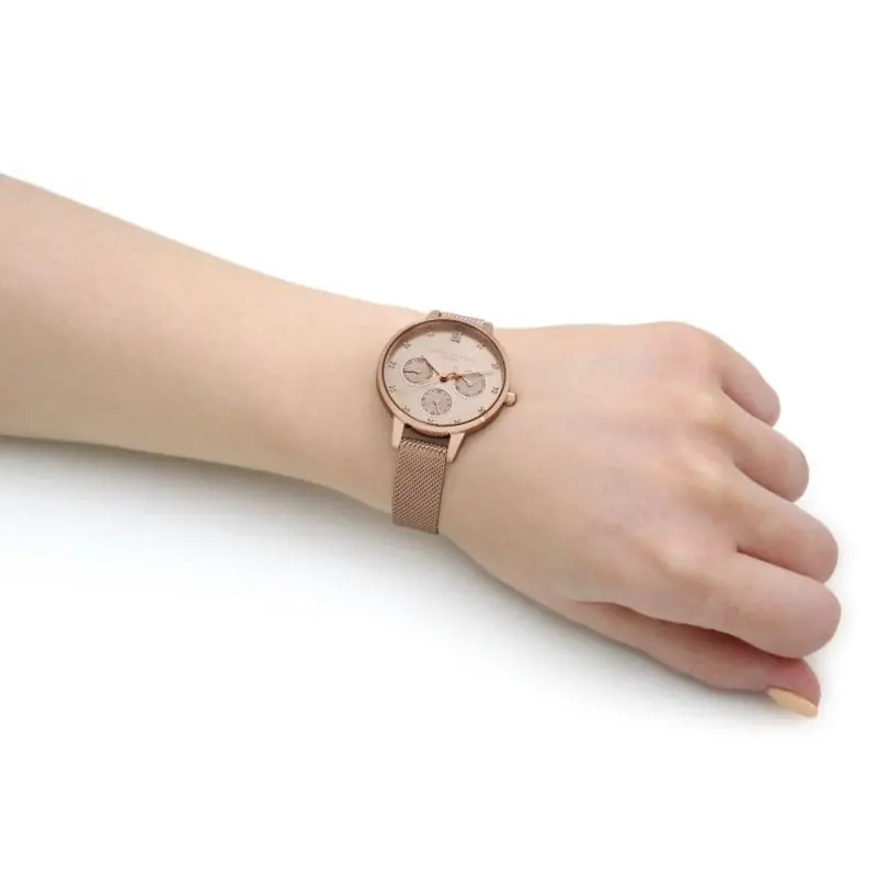 Olivia Burton Multifunction Carnation Rose Gold Mesh Women Watch 24000008 2