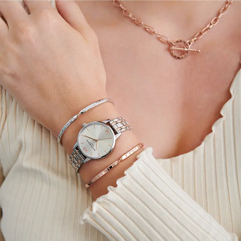 Olivia Burton Ob16en01 The England 30Mm Silver & Carnation Gold Bracelet Watch 2