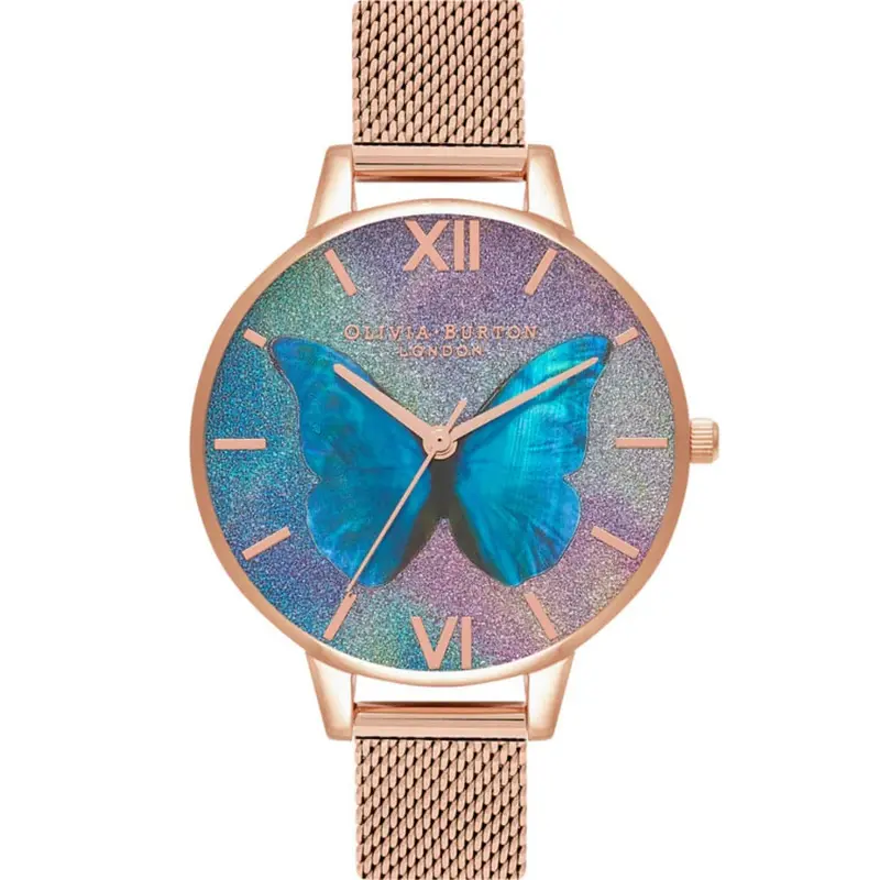 Olivia Burton Ob16mb35 Demi Dial Mother Of Pearl Butterfly Rose Gold Mesh Women's Watch 1