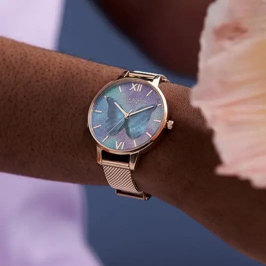 Olivia Burton Ob16mb35 Demi Dial Mother Of Pearl Butterfly Rose Gold Mesh Women's Watch 2