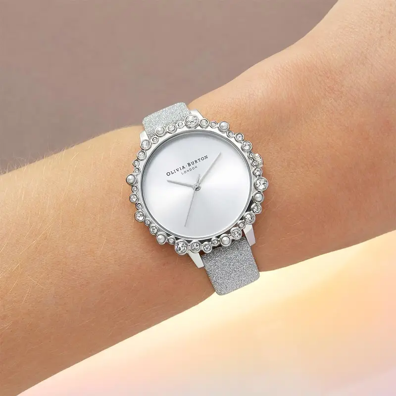 Olivia Burton Ob16us52 Bubble Case Gray Dial Glittery Strap Watch 2