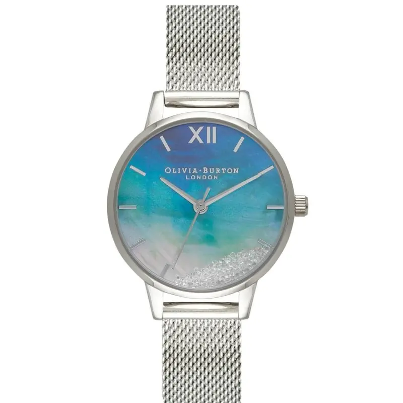 Olivia Burton Ob16us63 Wishing Waves Midi Dial Blue & Silver Mesh Watch 1