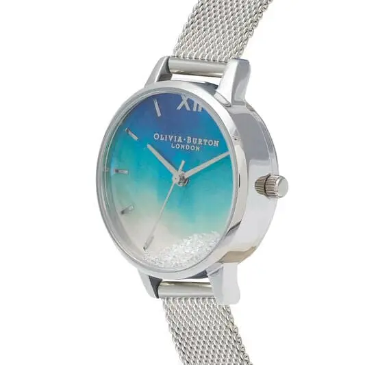 Olivia Burton Ob16us63 Wishing Waves Midi Dial Blue & Silver Mesh Watch 2