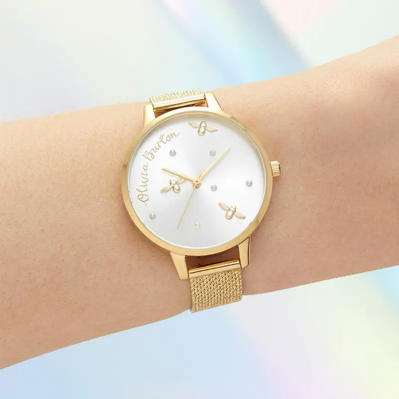 Olivia Burton Pearly Queen Gold Mesh Watch Ob16pq06 2