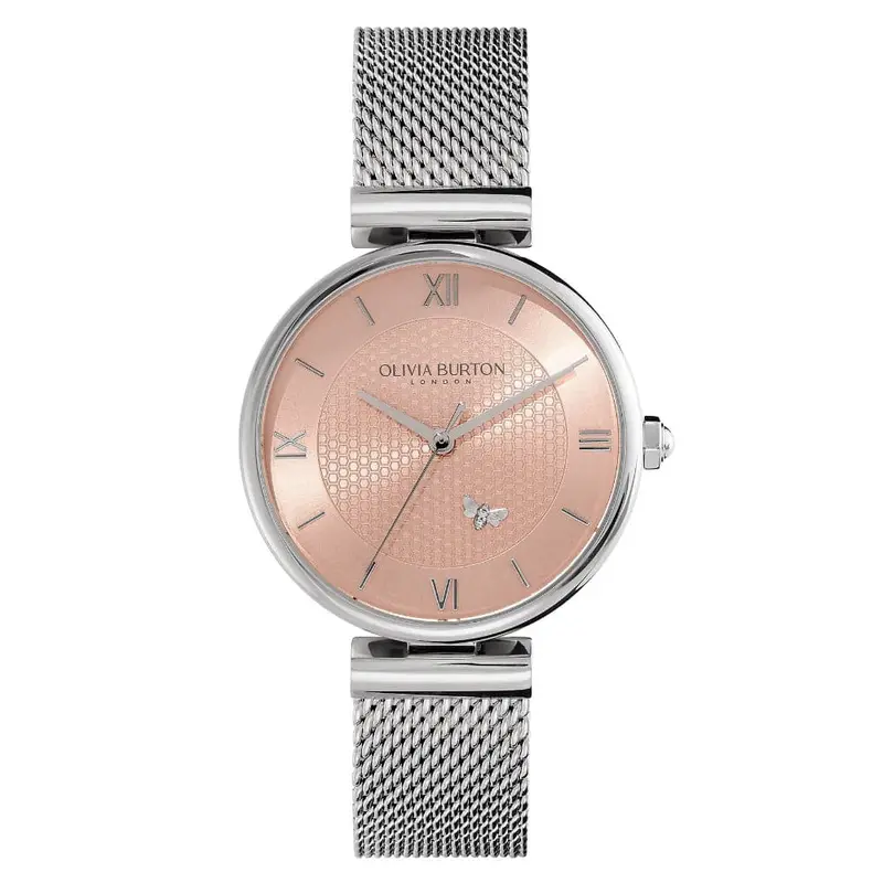 Olivia Burton Pink Dial Silver Milanese Strap Women Watch 24000095 1