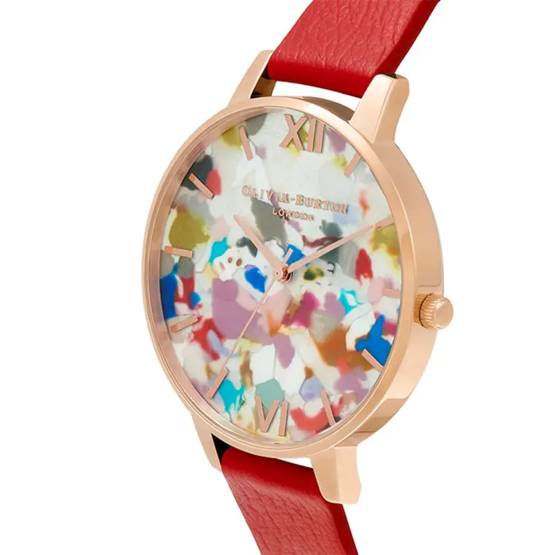 Olivia Burton Pop Art Big Dial, Red Eco Vegan & Rose Gold Mesh Strap Women's Watch Gift Set Obgset152 2