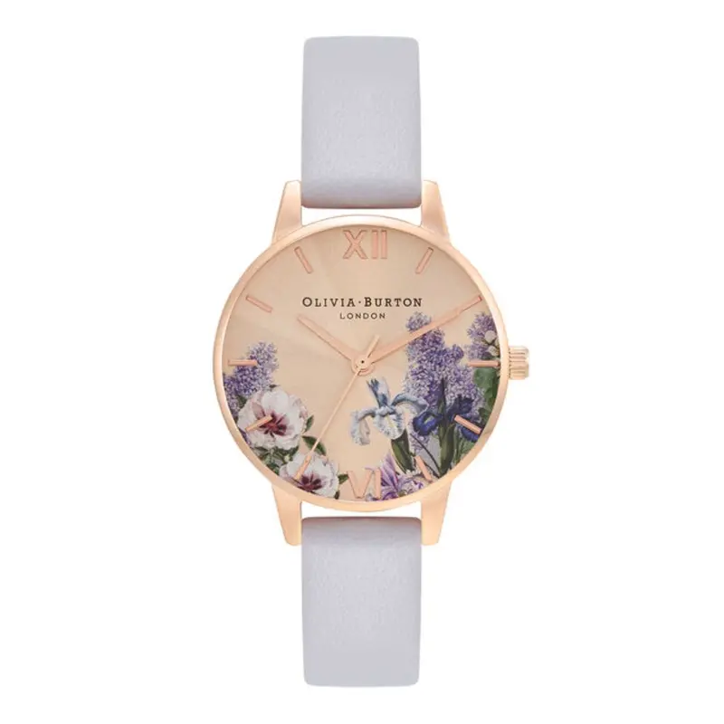 Olivia Burton Secret Garden Violet Rose Gold Gray Leather Women's Watch Ob16fs106 1