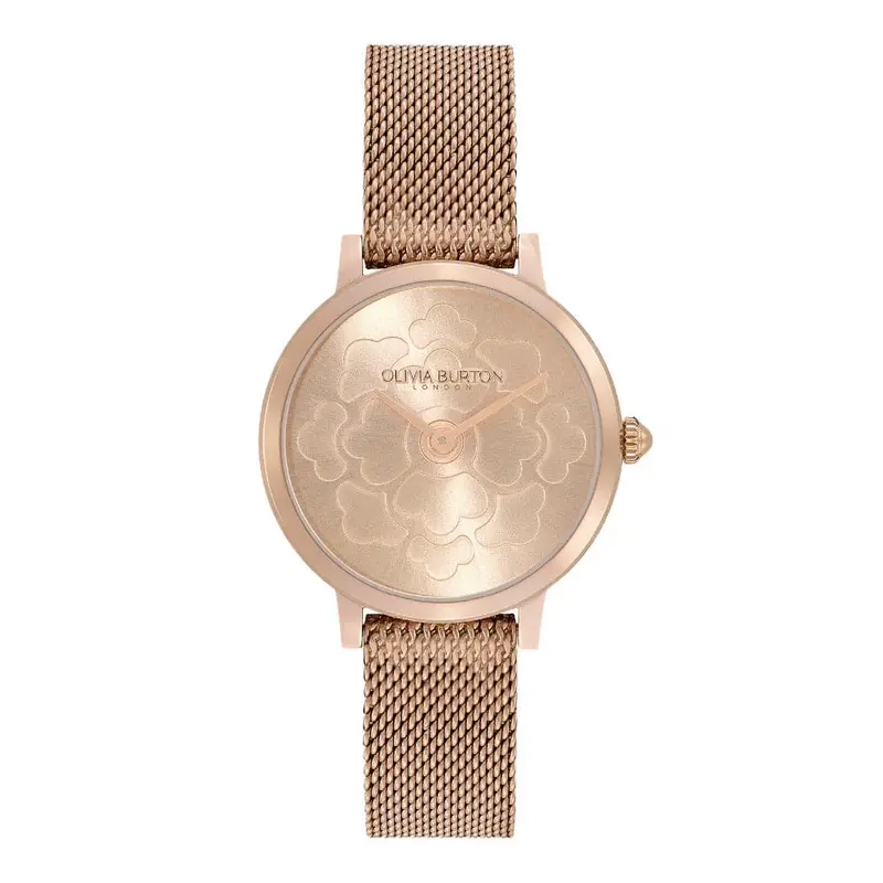 Olivia Burton Signature Floral Ultra Slim Carnation Rose Gold Mesh Women Watch 24000059 1