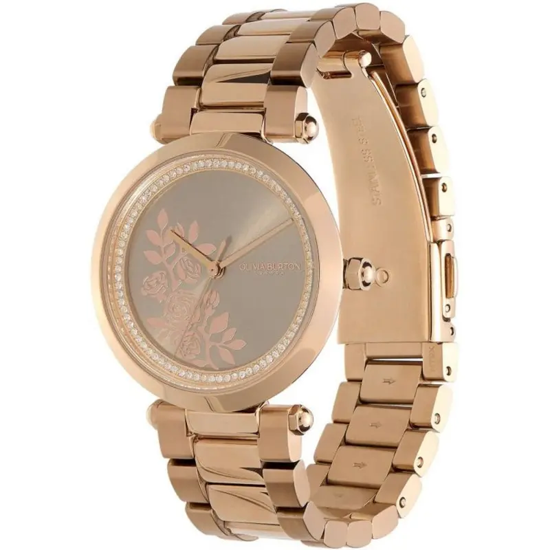 Olivia Burton Signature T-Bar Floral Rose Gold Stainless Steel Strap Women Watch 24000044 2