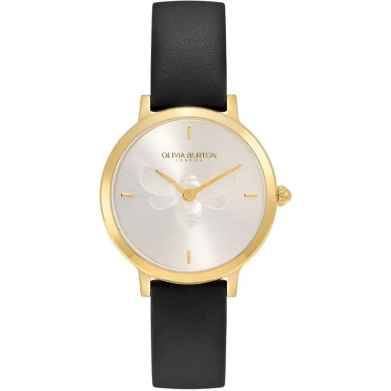 Olivia Burton Signature Ultra Slim Bee Black Leather Strap Women Watch 24000019 1
