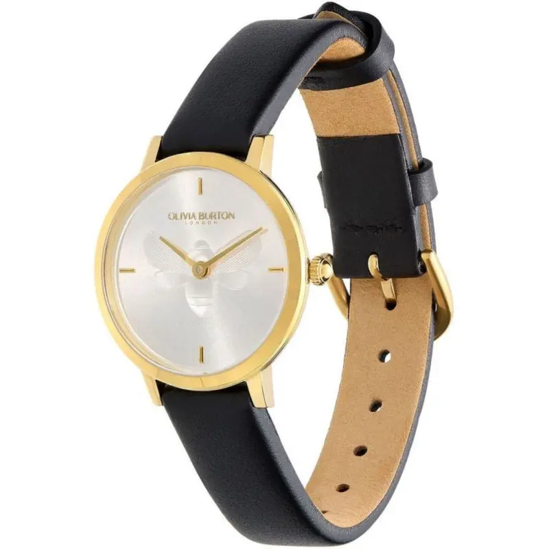 Olivia Burton Signature Ultra Slim Bee Black Leather Strap Women Watch 24000019 2