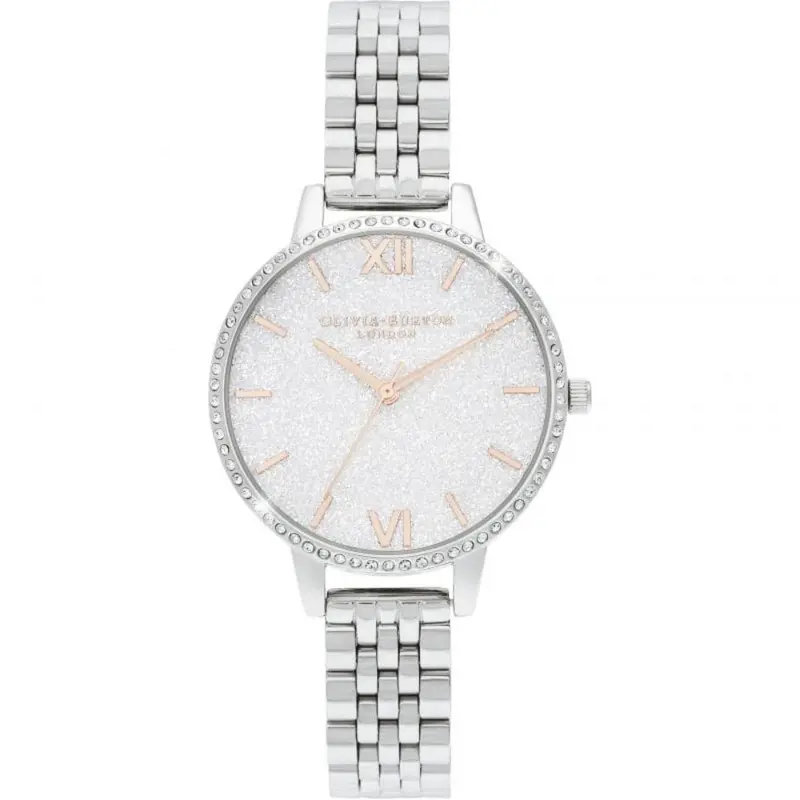 Olivia Burton Silver Glitter Dial Sparkle Stainless Steel Strap Women Watch Ob16gd68 1
