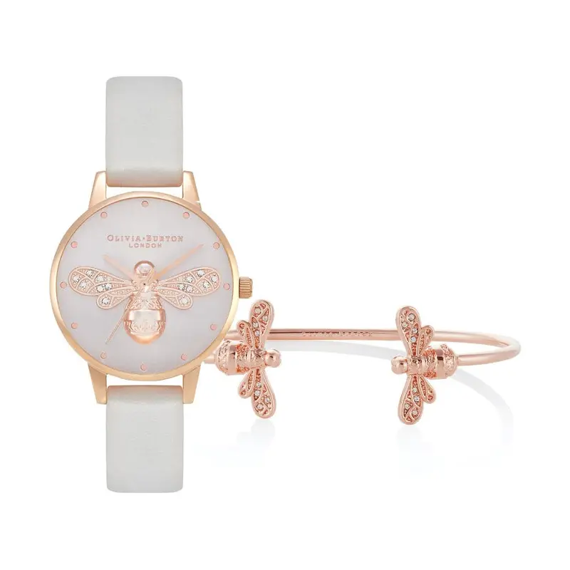 Olivia Burton Sparkle Bee Leather Strap Women Watch Obgset166 1