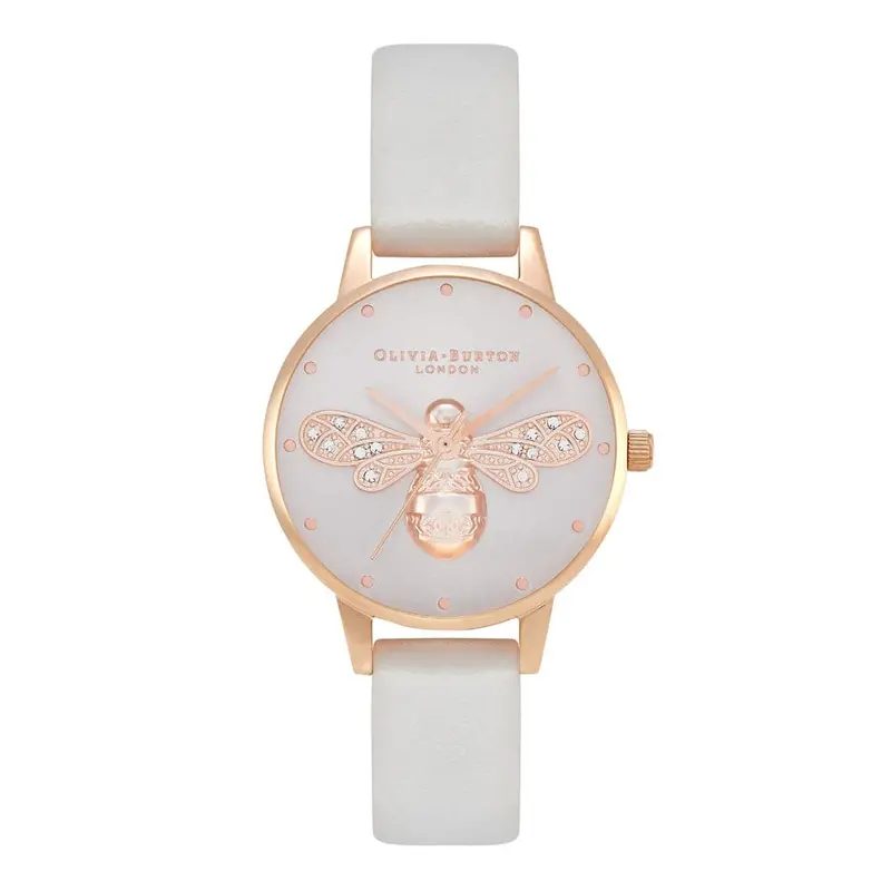 Olivia Burton Sparkle Bee Leather Strap Women Watch Obgset166 2