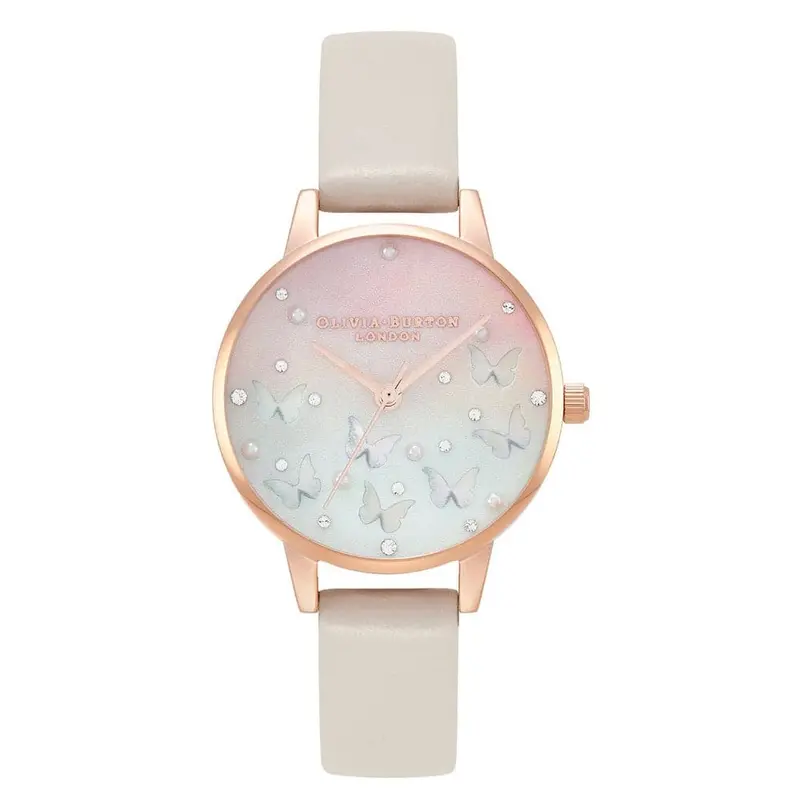 Olivia Burton Sparkle Butterfly Blush Leather Strap Women Watch Ob16mb39 1
