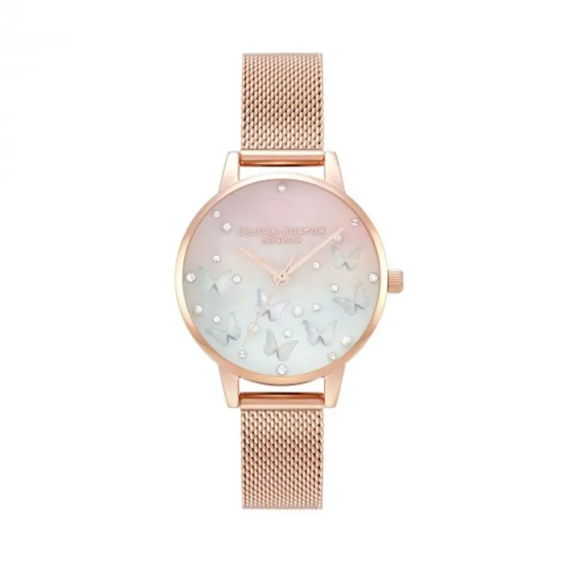 Olivia Burton Sparkle Butterfly Rose Gold Mesh Strap Women's Watch Ob16mb38 1