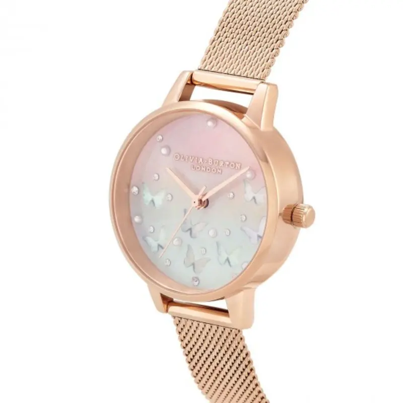 Olivia Burton Sparkle Butterfly Rose Gold Mesh Strap Women's Watch Ob16mb38 2
