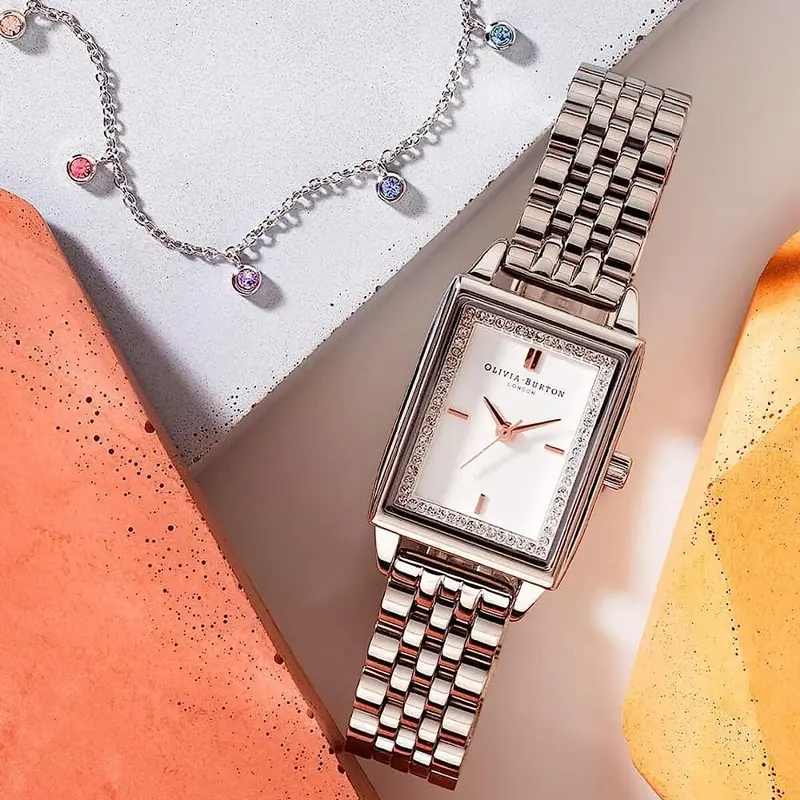 Olivia Burton Townhouse Rectangle White & Silver Bracelet Women Watch 24000012 2