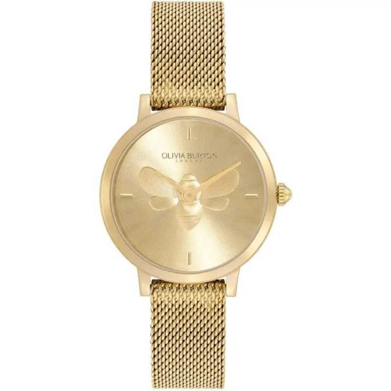 Olivia Burton Ultra Slim Bees Gold Dial Milanese Strap Women Watch 24000022 1