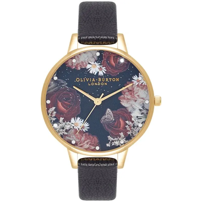 Olivia Burton Winter Blooms Black & Floral & Stone Ob16wg74 Women's Watch 1