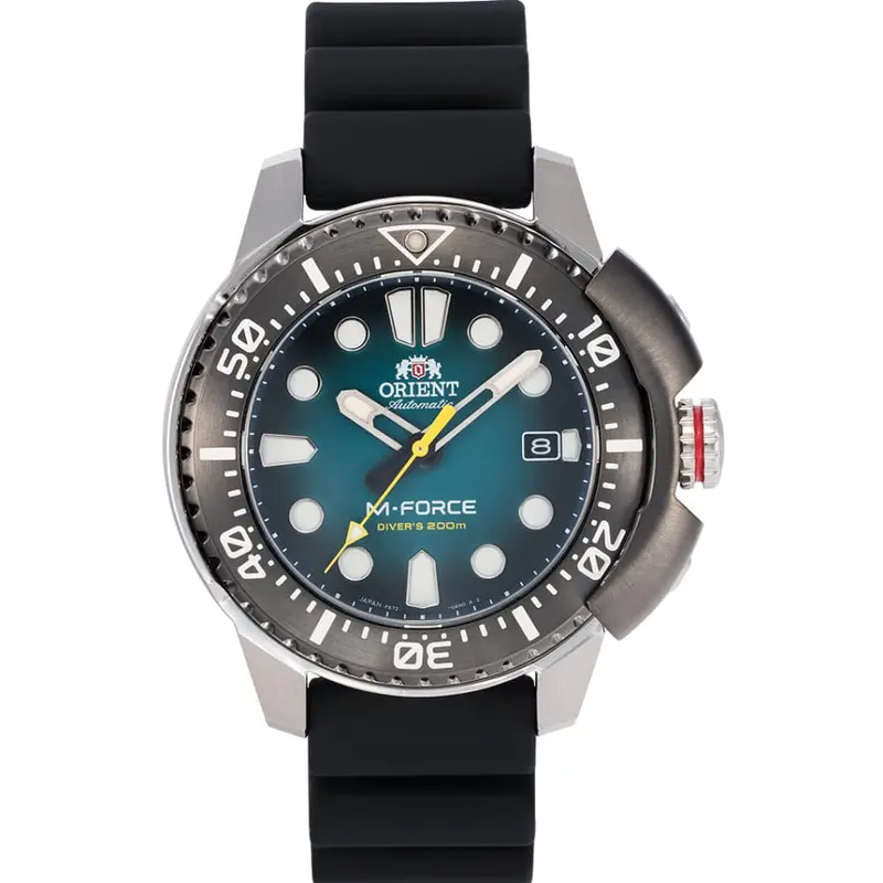 Orient M-Force Ra-Ac0l04l00b Green Dial Black Rubber Strap Men's Watch 1