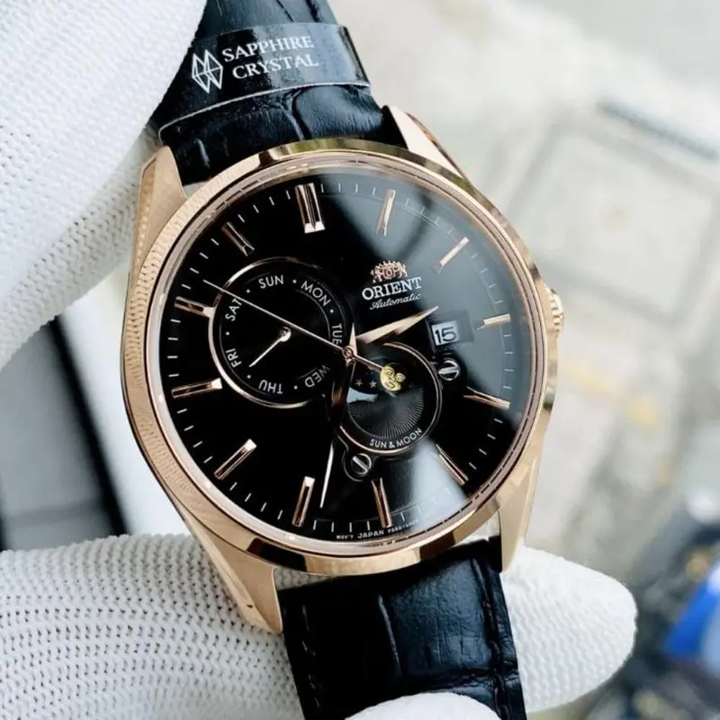 Orient Moon Phase Ra-Ak0309b00c Black Leather Men Watch 2