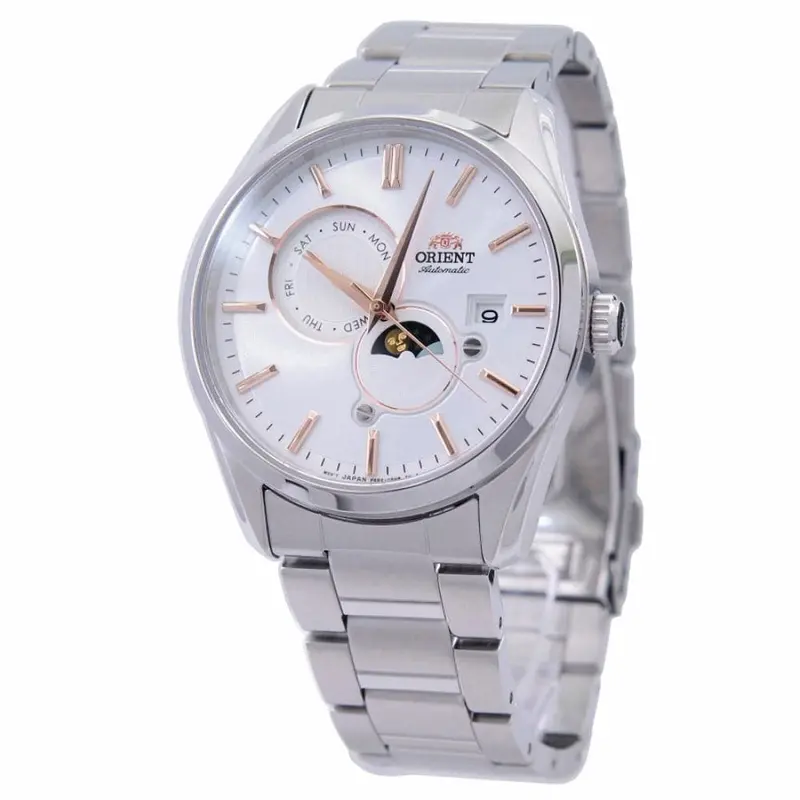 Orient Moonphase Silver Stainless Steel Strap Unisex Watch Ra-Ak0306s10b 1