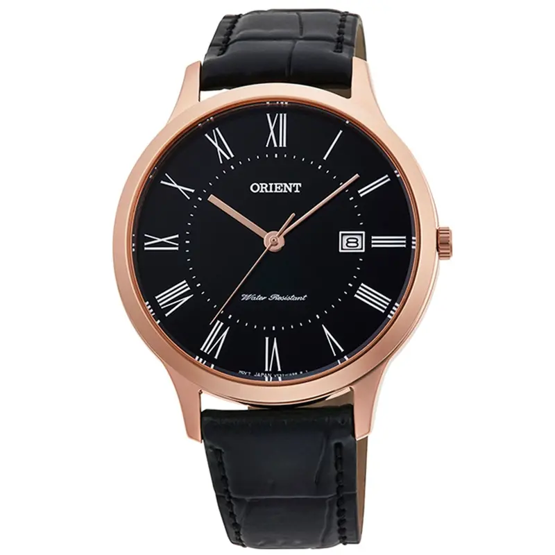 Orient Quartz  Contemporary  Black Dial  And Leather Unisex  Watch Rf-Qd0007b10b 1
