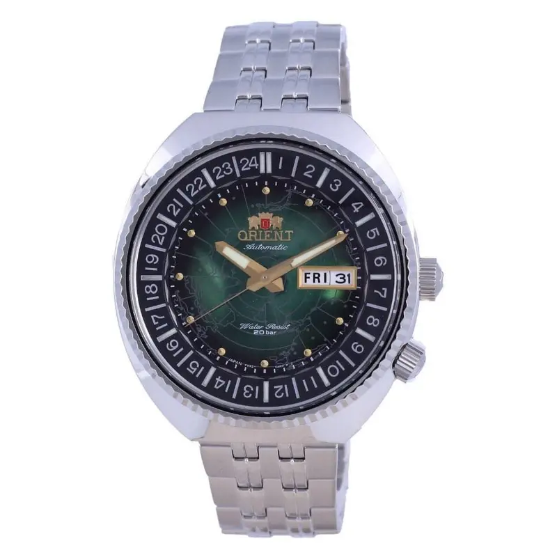 Orient Ra-Aa0e02e09c Green Dial World Map Stainless Steel Men Watch 1