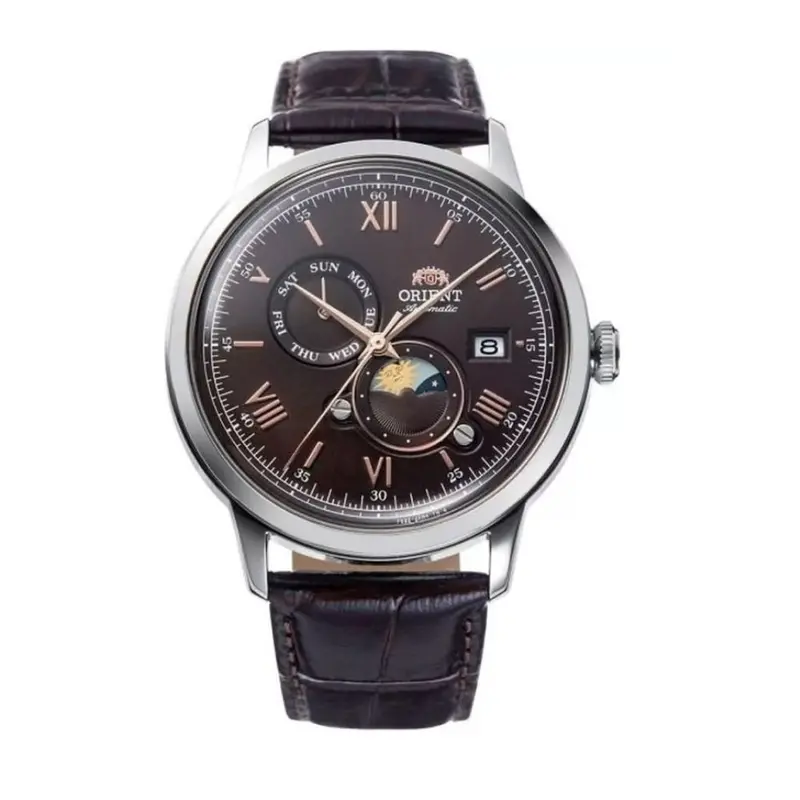 Orient Ra-Ak0804y30b Bambino Sun & Moon Brown Leather Watch 1