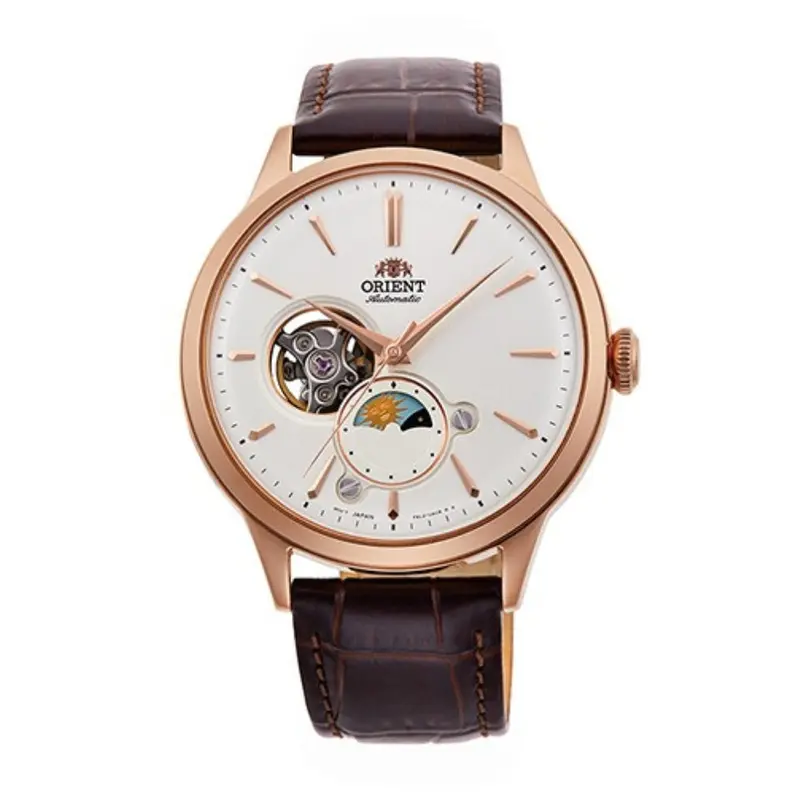 Orient Ra-As0102s30b Bambino Sun & Moon White Dial Brown Leather Watch 1