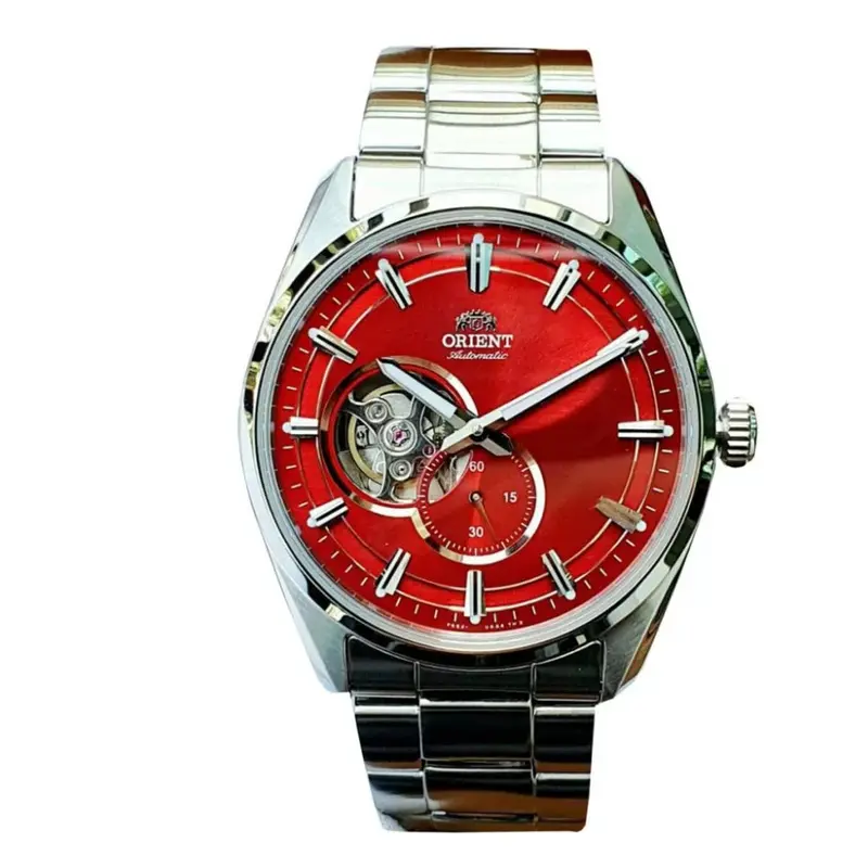 Orient Semi Skeleton Red Dial Silver Stainless Steel Strap Men Watch Ra-Ar0010r10b 1