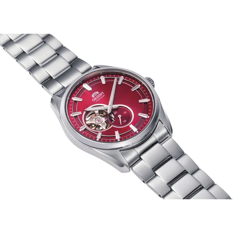 Orient Semi Skeleton Red Dial Silver Stainless Steel Strap Men Watch Ra-Ar0010r10b 2