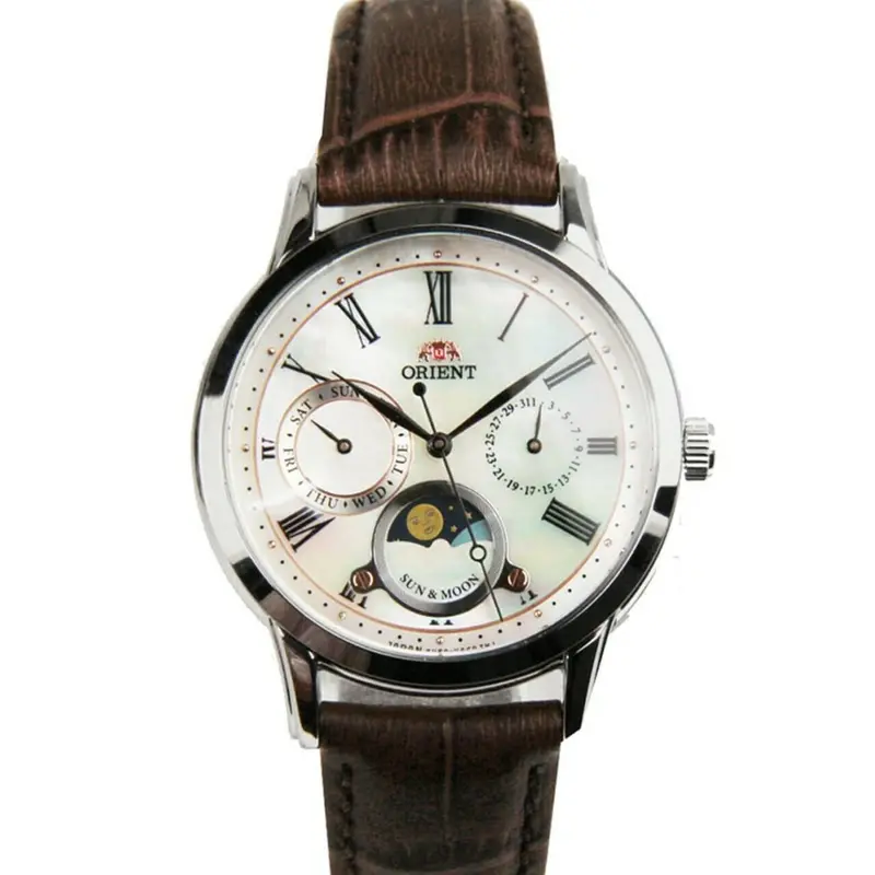Orient Sun And Moon Quartz Stainless Steel And Brown Leather Strap Women’S Watch Ra-Ka0005a00b 1