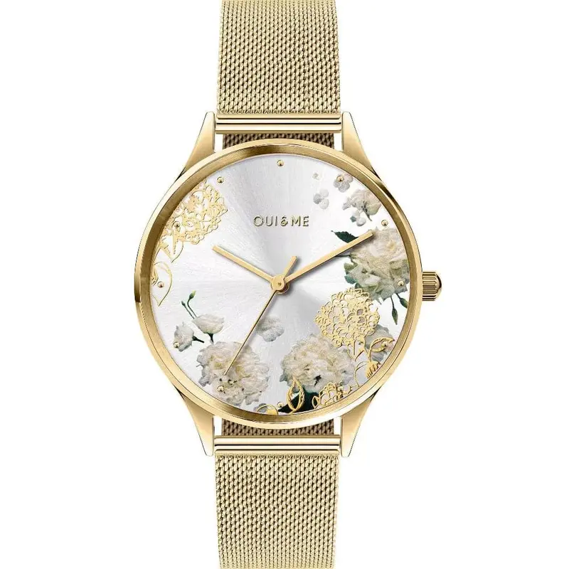 Oui & Me Floral Dial Gold Milanese Strap Women Watch Me010230 1